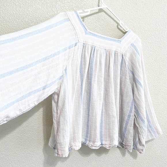 Gap Woman LINEN Multi Stripe Blouse Raglan Sleeve sTop Size L - Picture 7 of 14